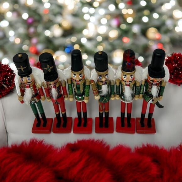 Xianju Zeqing Arts & Crafts Factory Other - Set Of 6 Wooden Nutcracker Figurines 9" Tall Christmas Decor Festive Soldiers